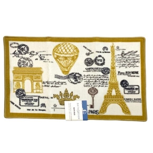 Today’s Living Other - Paris Eiffel Tower French Bath Mat Rug Rectangle White Gold Multi 20 in x 32 in